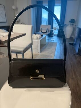 Pratesi Black Box Leather Shoulder Bag with Gold Hardware